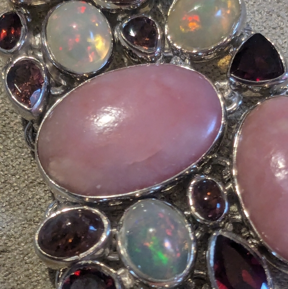 Pink Opal, Ethiopian Opal, Rhodolite Multi-Gemstone Necklace - Picture 15 of 16